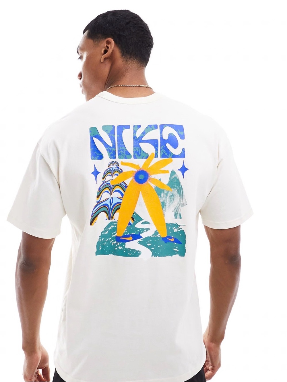 Nike Men’s Max90 Embroidered Ivory Floral Graphic Logo Tee Size Large Sporty